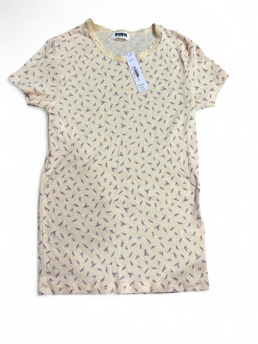 PINK Victoria's Secret yellow Short Sleeve Tee with Purple Floral Print